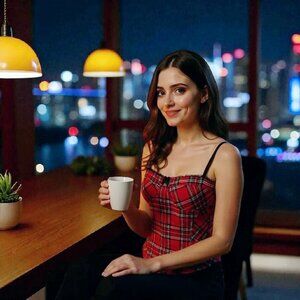 Vintage Red Plaid Corset Top – Lace Trim, Smocked Back, Adjustable Straps S